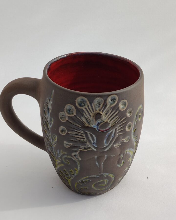 Crimson Bloom Folk Art Mug