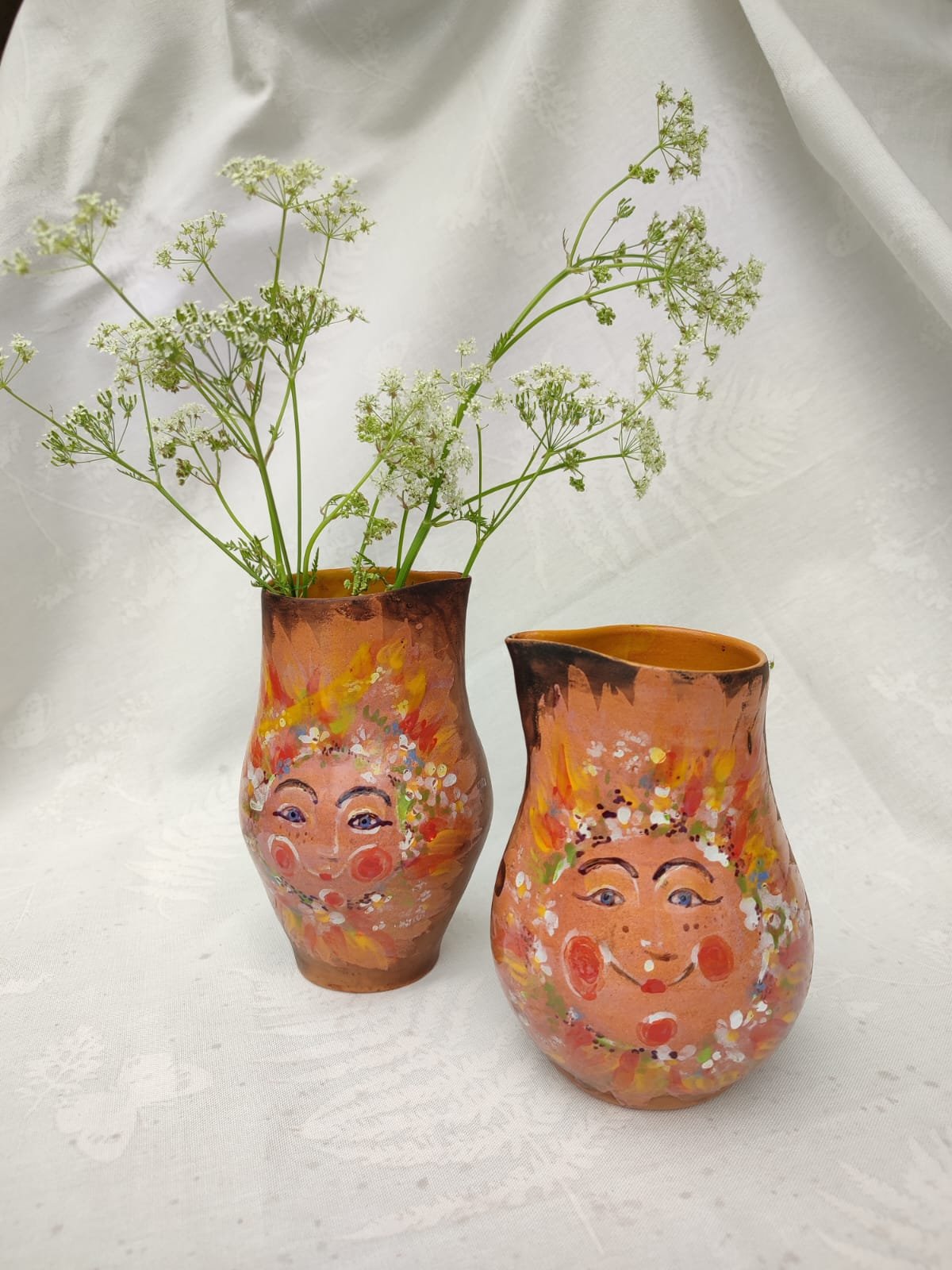 Sunny Folk Faces Vase Duo