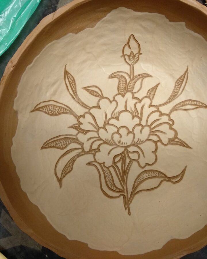 Floral Carved Clay Bowl