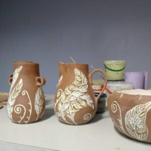 Earthenware Leaf Motif Pitcher