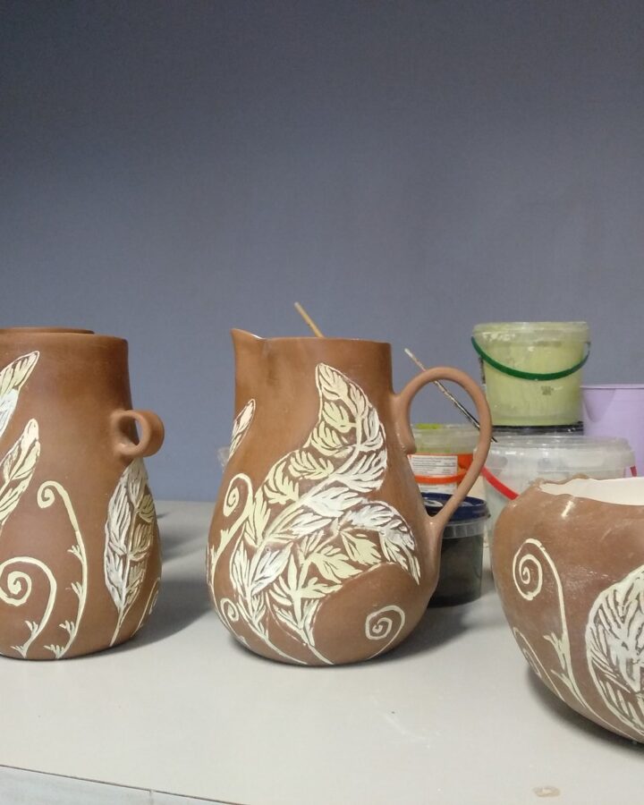 Earthenware Leaf Motif Pitcher