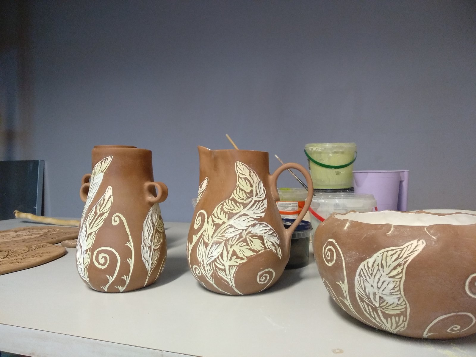Earthenware Leaf Motif Pitcher