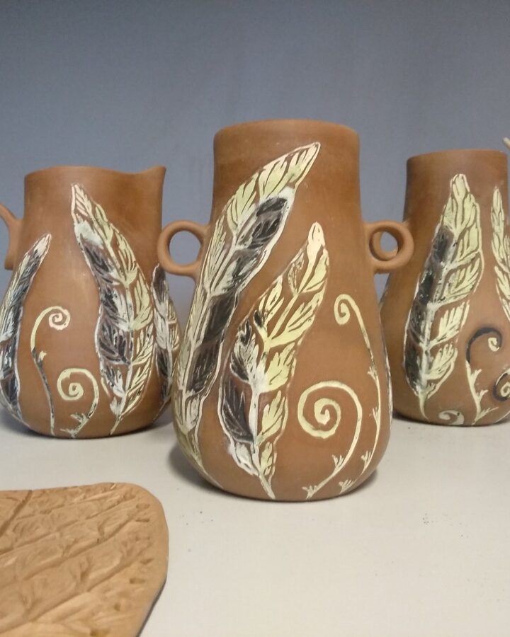 Earthy Feather Plume Terracotta Vase