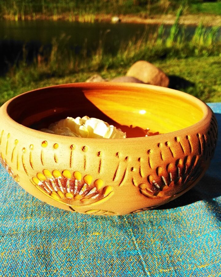 Artisan Sun-Carved Terracotta Bowl