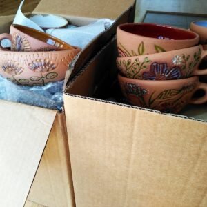 Artisan Terracotta Floral Carved Mugs