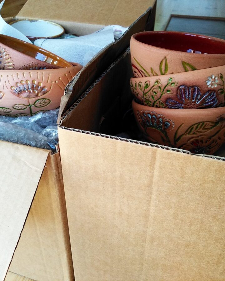 Artisan Terracotta Floral Carved Mugs