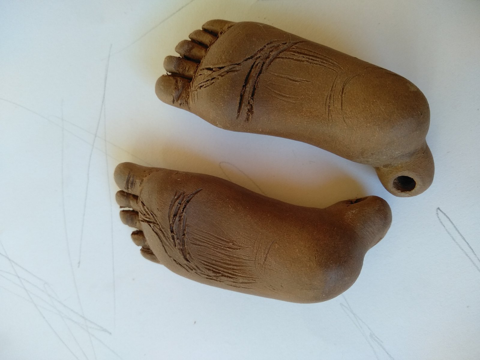 Terra Cotta Foot Whistle Pair