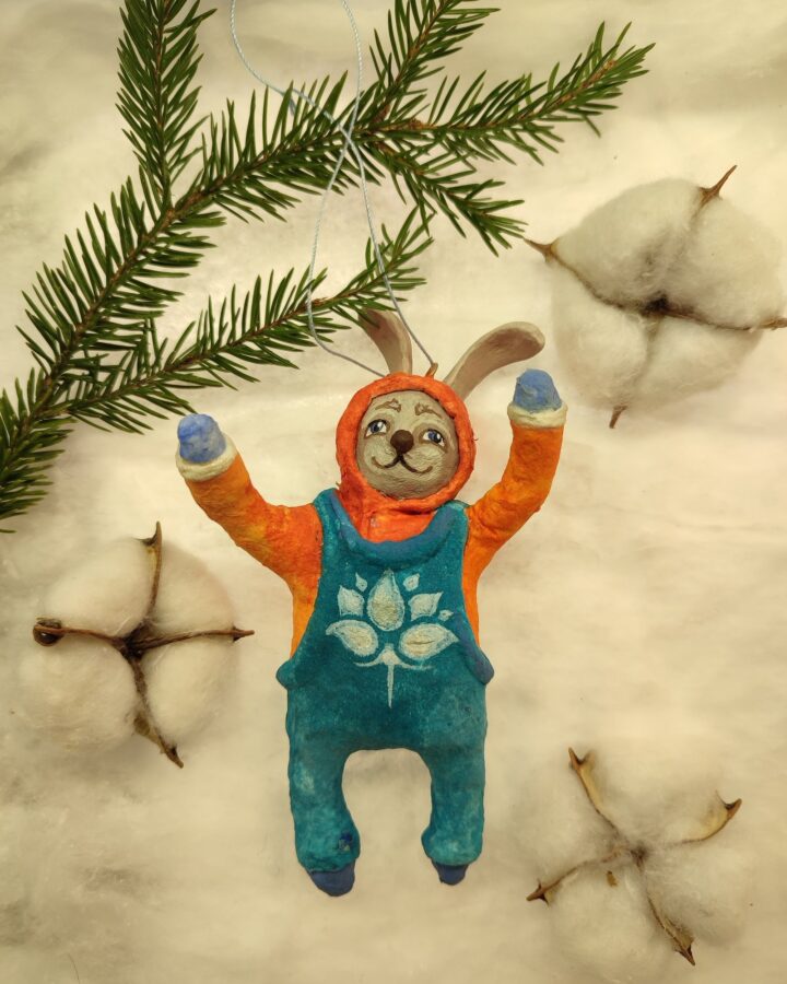 Cheerful Bunny Christmas Ornament