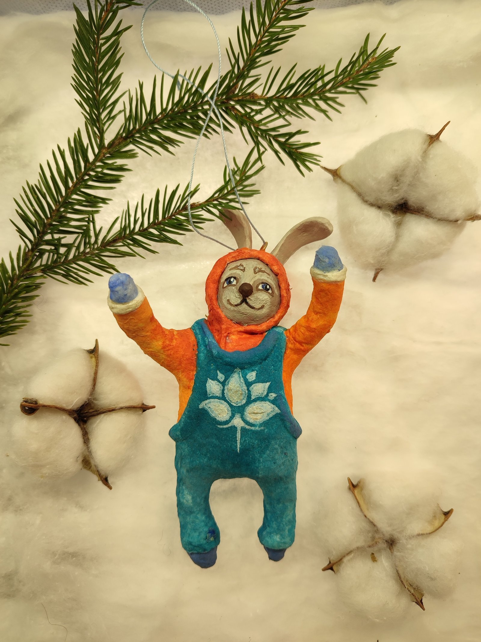 Cheerful Bunny Christmas Ornament