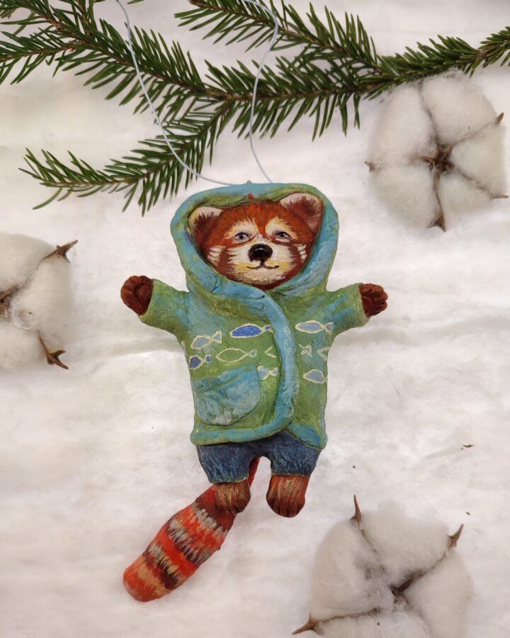 Whimsical Red Panda in Fish Coat Ornament